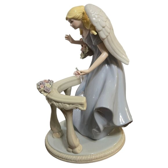 Large Porcelain Angel Figurine Floral Flower Basket Heavy 13 Inch Collectible - Picture 2 of 16